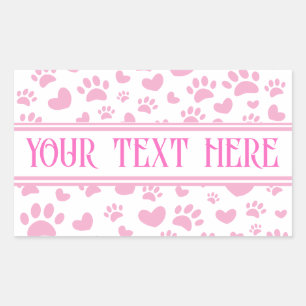 Sticker Rectangulaire Empreinte de patte de chien et coeur avec nom pers