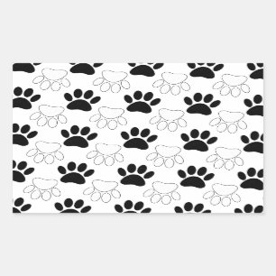 Sticker Rectangulaire Empreinte de patte de Chien noir et blanc