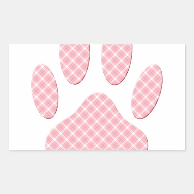 Sticker Rectangulaire Empreinte de patte Tartan Rose Et Blanc (Devant)