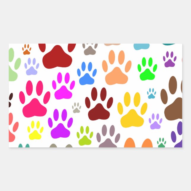 Sticker Rectangulaire Empreintes de pattes de chiens partout (Devant)