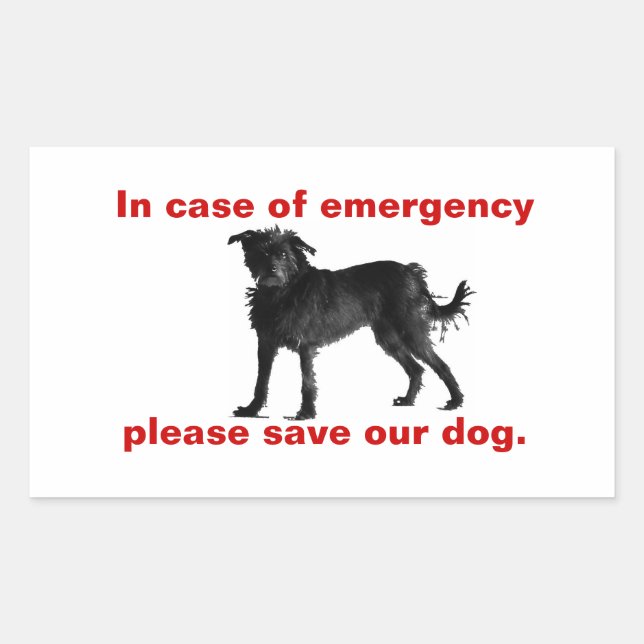 Sticker Rectangulaire En coque d'urgence sauvez notre chien (Devant)