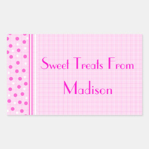 Sticker Rectangulaire En vichy rose et Pois
