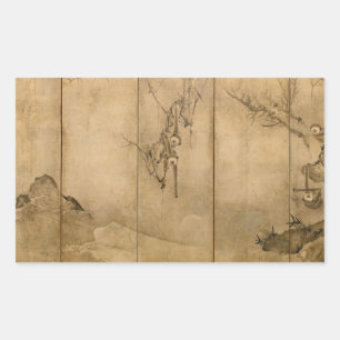 Sticker Rectangulaire Encre japonaise sur papier Gibbons Primates & Pays