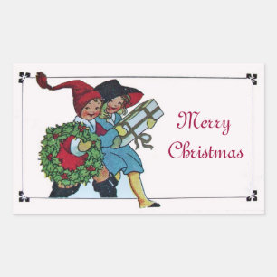 STICKER RECTANGULAIRE ENFANTS AVEC CADEAUX DE NOËL