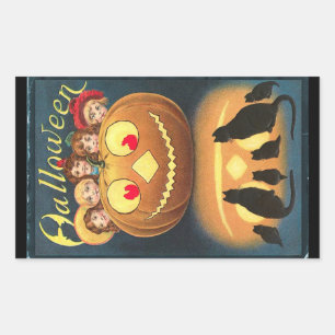 Sticker Rectangulaire Enfants d'Halloween vintage se cachant derrière le