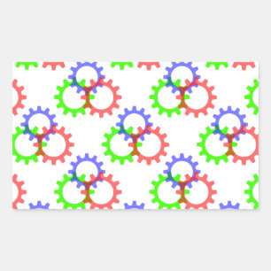 Sticker Rectangulaire Engrenages rouges, verts et bleus