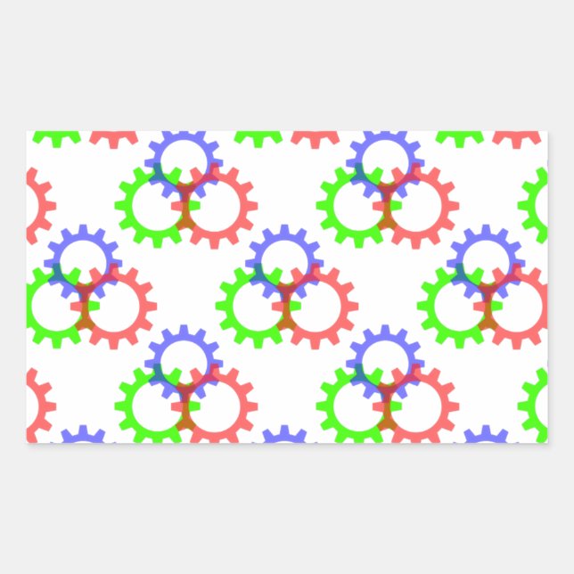 Sticker Rectangulaire Engrenages rouges, verts et bleus (Devant)