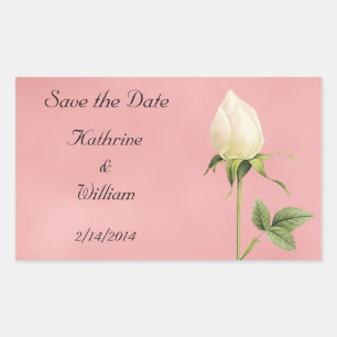 Sticker Rectangulaire Enregistrer la date Botanique Blanc Rosebud