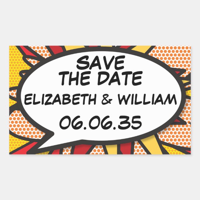 Sticker Rectangulaire ENREGISTRER LA DATE Bulle de texte Pop Art Bande D (Devant)