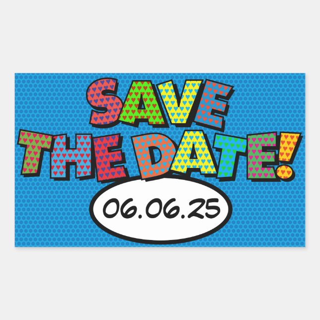 Sticker Rectangulaire ENREGISTRER LA DATE Fun Retro Bande Dessinée Pop A (Devant)