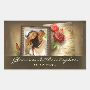 Sticker Rectangulaire enregistrer la date ou la photo fiançailles photo 