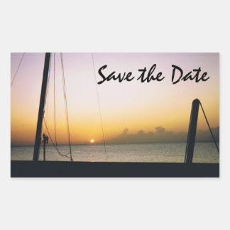 Sticker Rectangulaire Enregistrer le Mariage Date/Beach Island