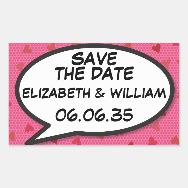 Sticker Rectangulaire Enregistrez la date Bulle de dialogue Fun rétro ba (Devant)