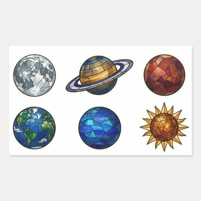 Sticker Rectangulaire Ensemble d'autocollants de planètes célestes en ve (Devant)