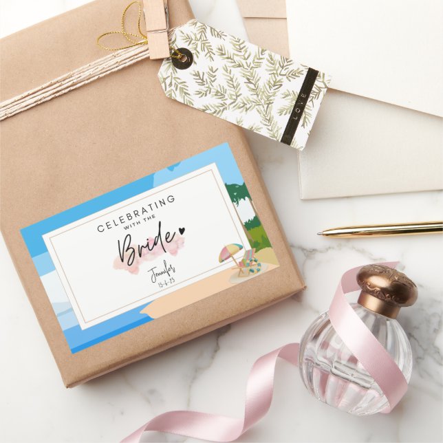 Sticker Rectangulaire Enterrement de vie de jeune fille plage  (Cadeaux)