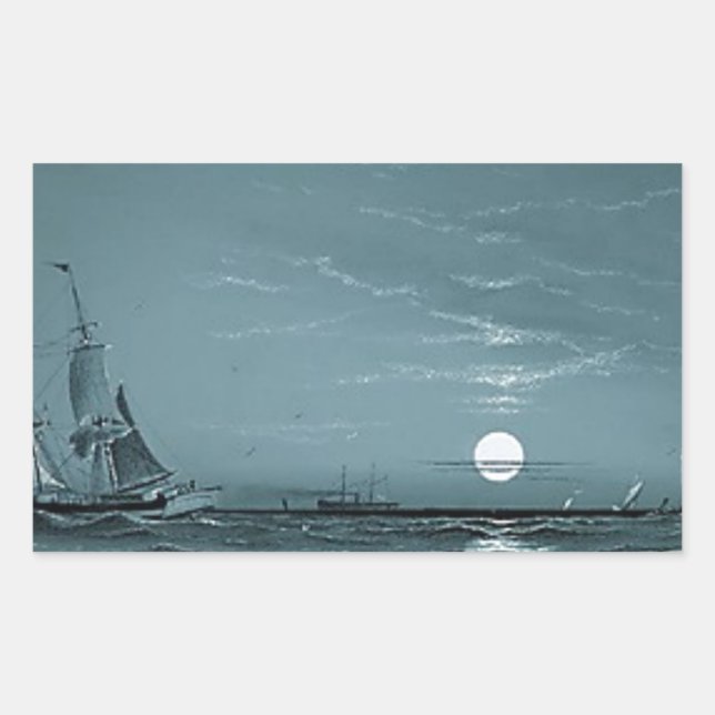 Sticker Rectangulaire Entrée du port au clair de lune de Marcus Larson-1 (Devant)
