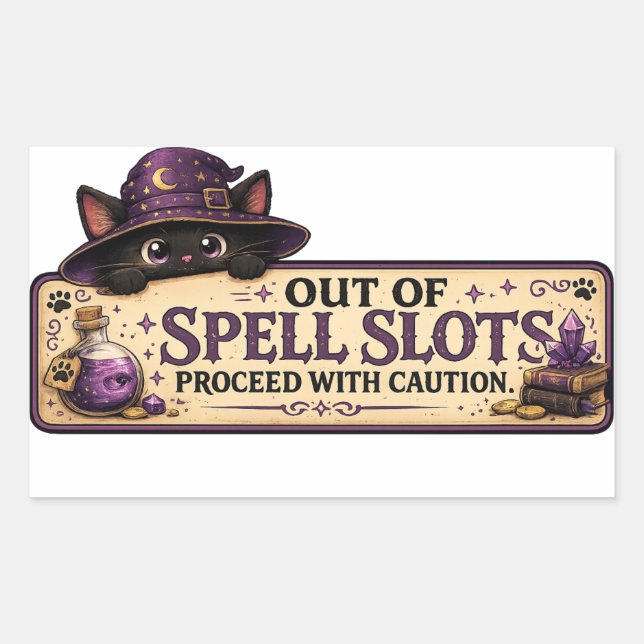 Sticker Rectangulaire Épuisé Magiquement, Procédez avec Prudence, D&D Dr (Devant)