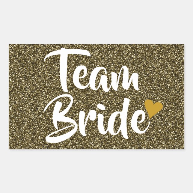 Sticker Rectangulaire Équipe Mariée Cœur Doré Paillettes (Devant)