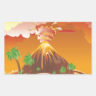 Sticker Rectangulaire Éruption volcanique du dessin animé