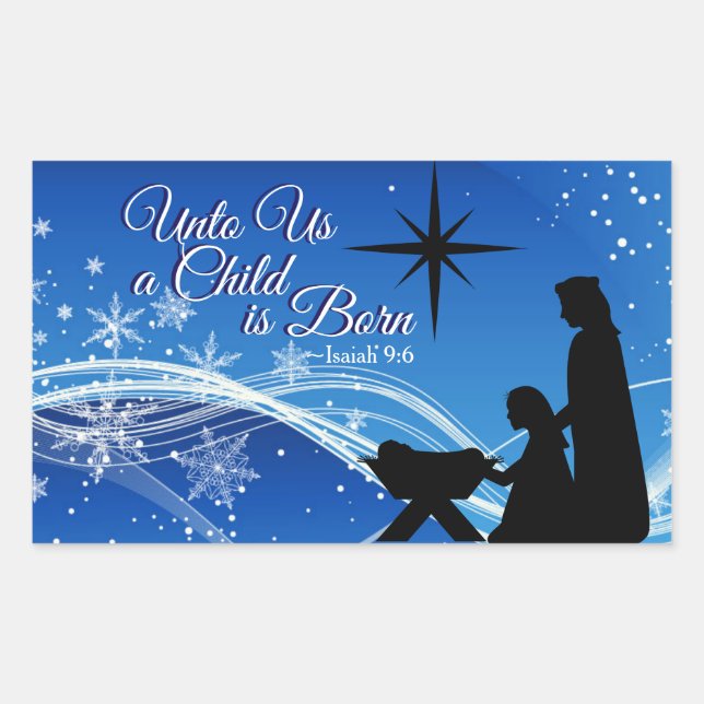 Sticker Rectangulaire Ésaïe 9:6 "Un enfant est né" Nativité de Noël (Devant)