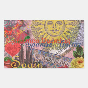 Sticker Rectangulaire Espagne Vintage Soleil Voyage Collage Rétro Europe