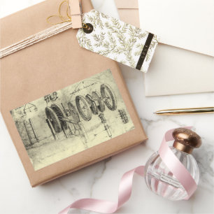 Sticker Rectangulaire Esquisse technique de Leonardo da Vinci d'une roue