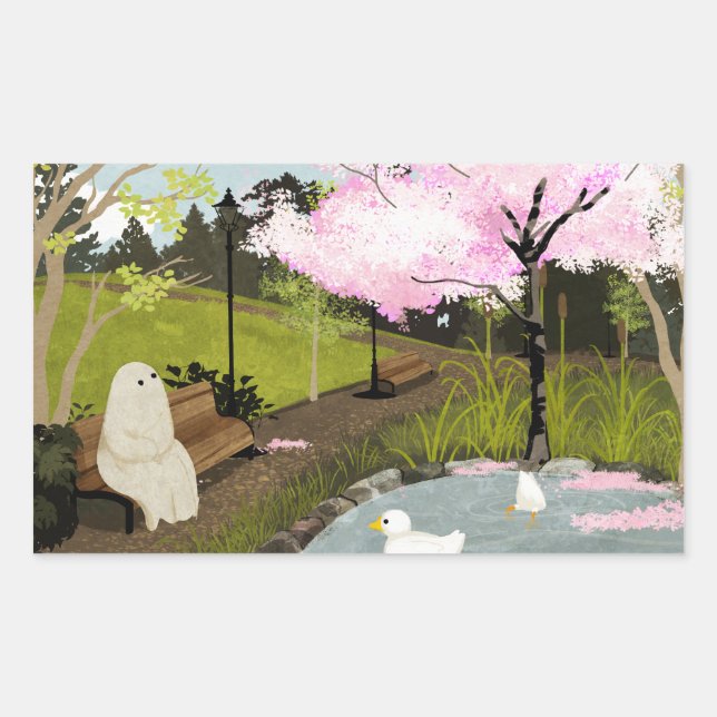 Sticker Rectangulaire Étang aux canards - Printemps (Devant)