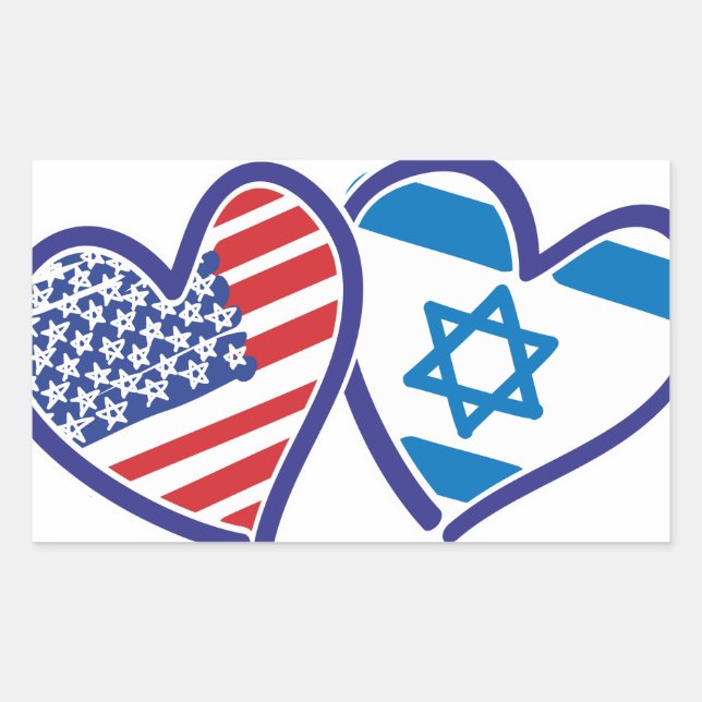 Sticker Rectangulaire États-Unis Israël Coeur Drapeau (Devant)