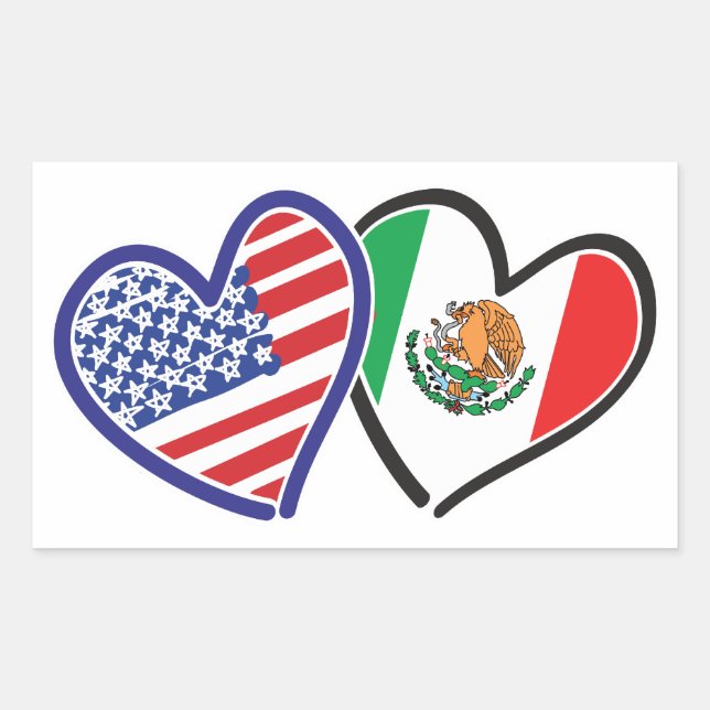 Sticker Rectangulaire États-Unis Mexique Coeur Flags (Devant)