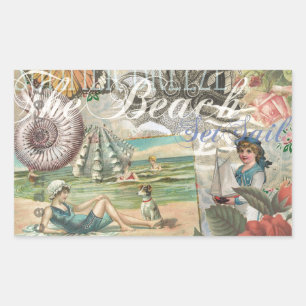Sticker Rectangulaire été plage vintage pieuvre antique voile