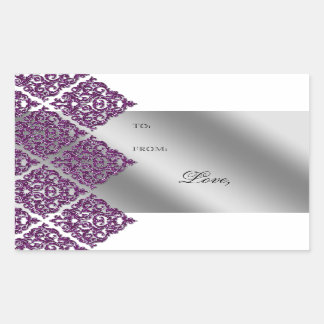 Sticker Rectangulaire Étiquette-cadeau Purple Mariage damassé