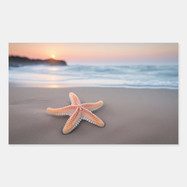 Sticker Rectangulaire Étoile de mer allongée sur une plage (Devant)