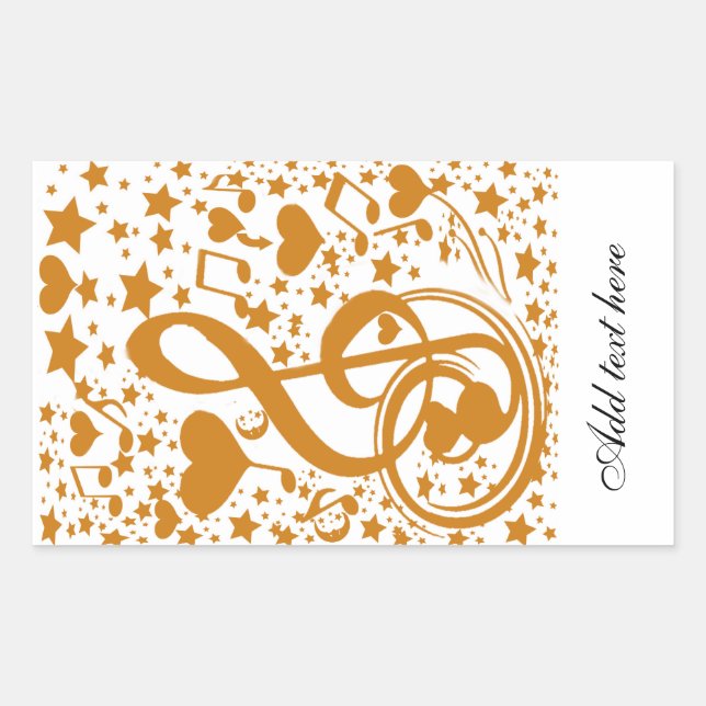Sticker Rectangulaire Étoiles, cœurs et notes de musique, Or_ (Devant)