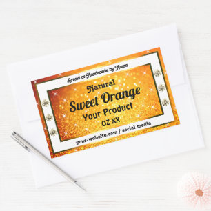 Sticker Rectangulaire Etoiles de Parties scintillant orange de luxe Étiq