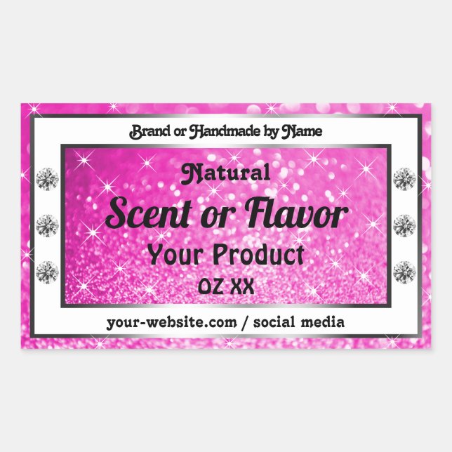 Sticker Rectangulaire Étoiles de Parties scintillant rose brillant Étiqu (Devant)