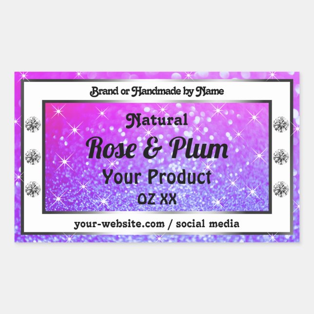 Sticker Rectangulaire Étoiles de Parties scintillant rose pourpre Étoile (Devant)