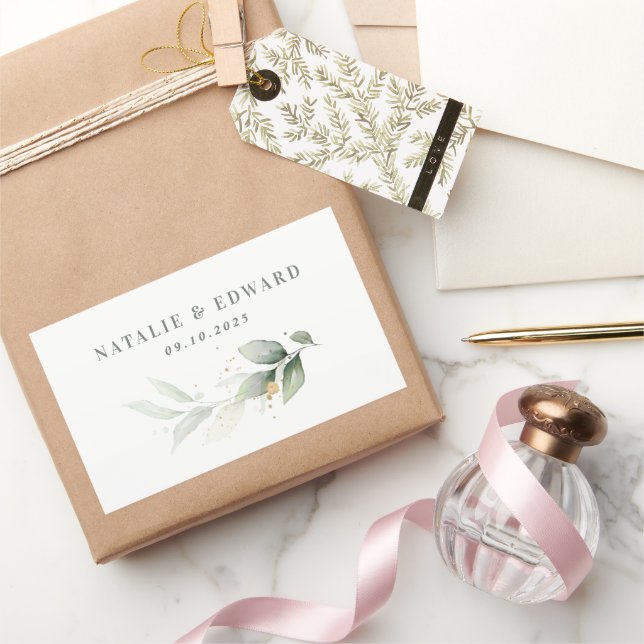 Sticker Rectangulaire Eucalyptus sauge vert or mariage (Cadeaux)
