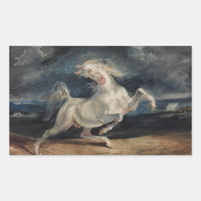 Sticker Rectangulaire Eugene Delacroix - Cheval effrayé par la foudre (Devant)