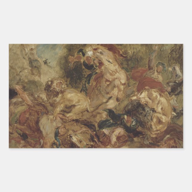 Sticker Rectangulaire Eugene Delacroix - La chasse au lion (Devant)