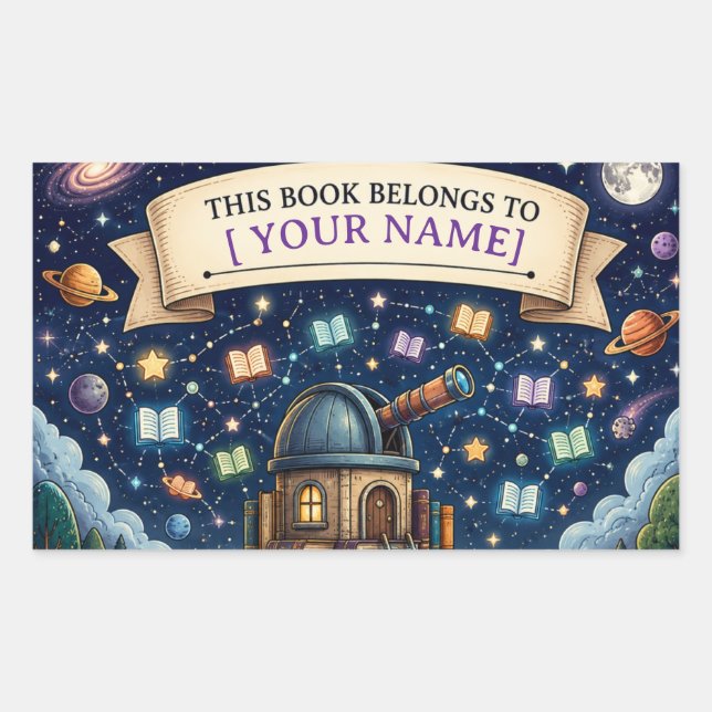 Sticker Rectangulaire Ex-libris de lecture personnalisé pour enfants (Devant)