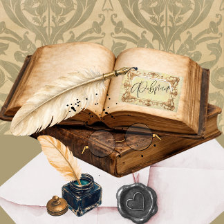 Sticker Rectangulaire Ex-libris de style victorien avec un joli cadre do