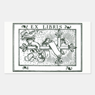 Sticker Rectangulaire Ex Libris Fleur De Lys Cross