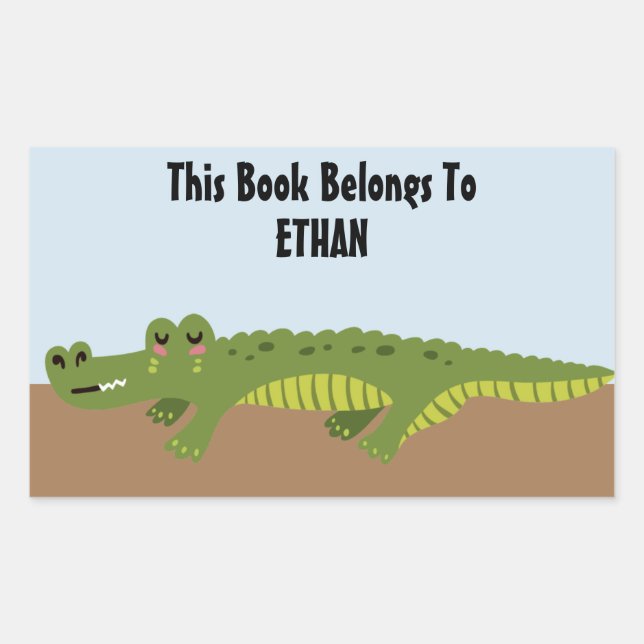 Sticker Rectangulaire Ex-libris personnalisé de l'alligator mignon (Devant)