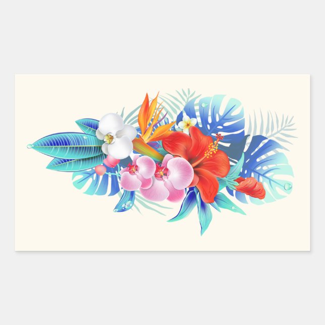 Sticker Rectangulaire Exotic Tropical Flowers - Pink & Aquamarines (Devant)