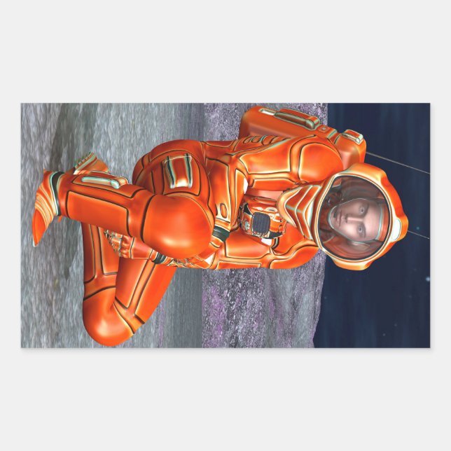 Sticker Rectangulaire Explorateur de Mars Astronaute Planète Alien Art S (Devant)