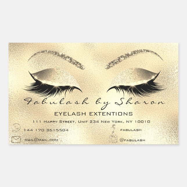 Sticker Rectangulaire Eyelash Extension Maquillage Beauté Salon Adress G (Devant)