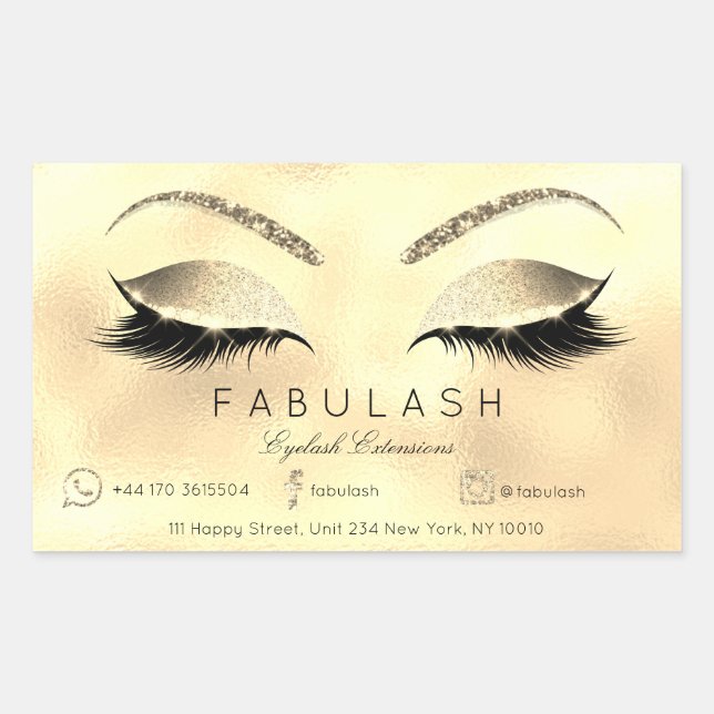 Sticker Rectangulaire Eyelash Extension Maquillage Beauté Salon Lux Gold (Devant)