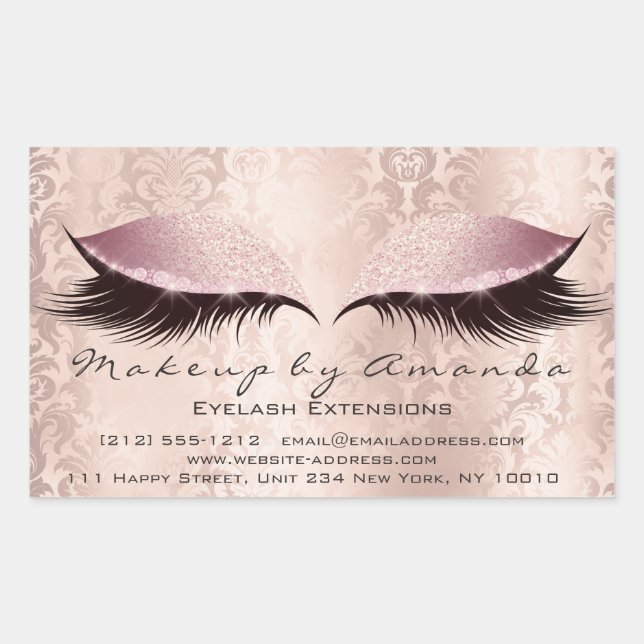 Sticker Rectangulaire Eyelash Extension Maquillage rose Artiste Beauté D (Devant)