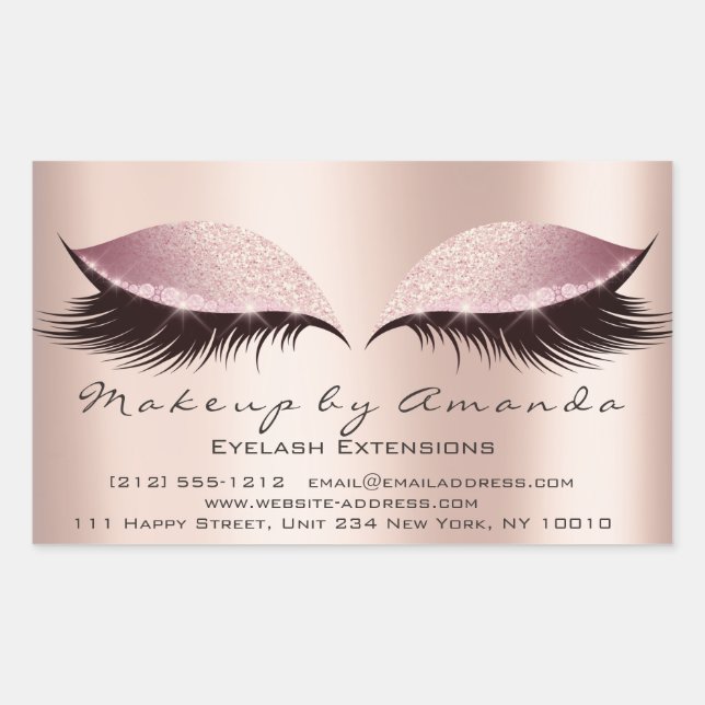 Sticker Rectangulaire Eyelash Extension Maquillage rose Artiste Salon de (Devant)