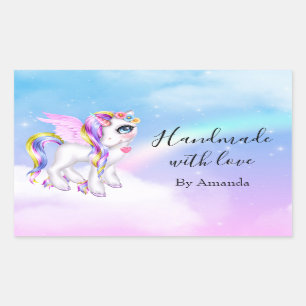 Sticker Rectangulaire Fabriqué à la main avec amour Belle licorne avec a